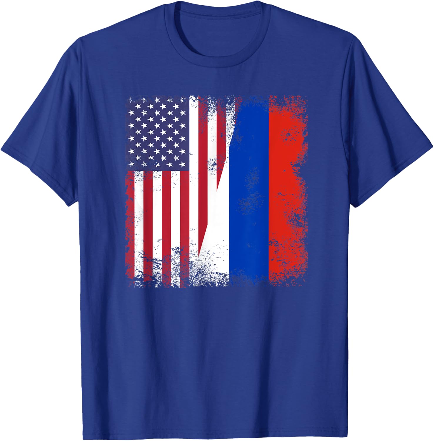Half Russian Flag | Vintage Russia USA Gift T-Shirt - T-Shirt | Royal