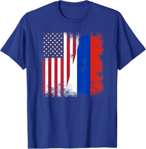 Half Russian Flag | Vintage Russia USA Gift T-Shirt - T-Shirt | Royal