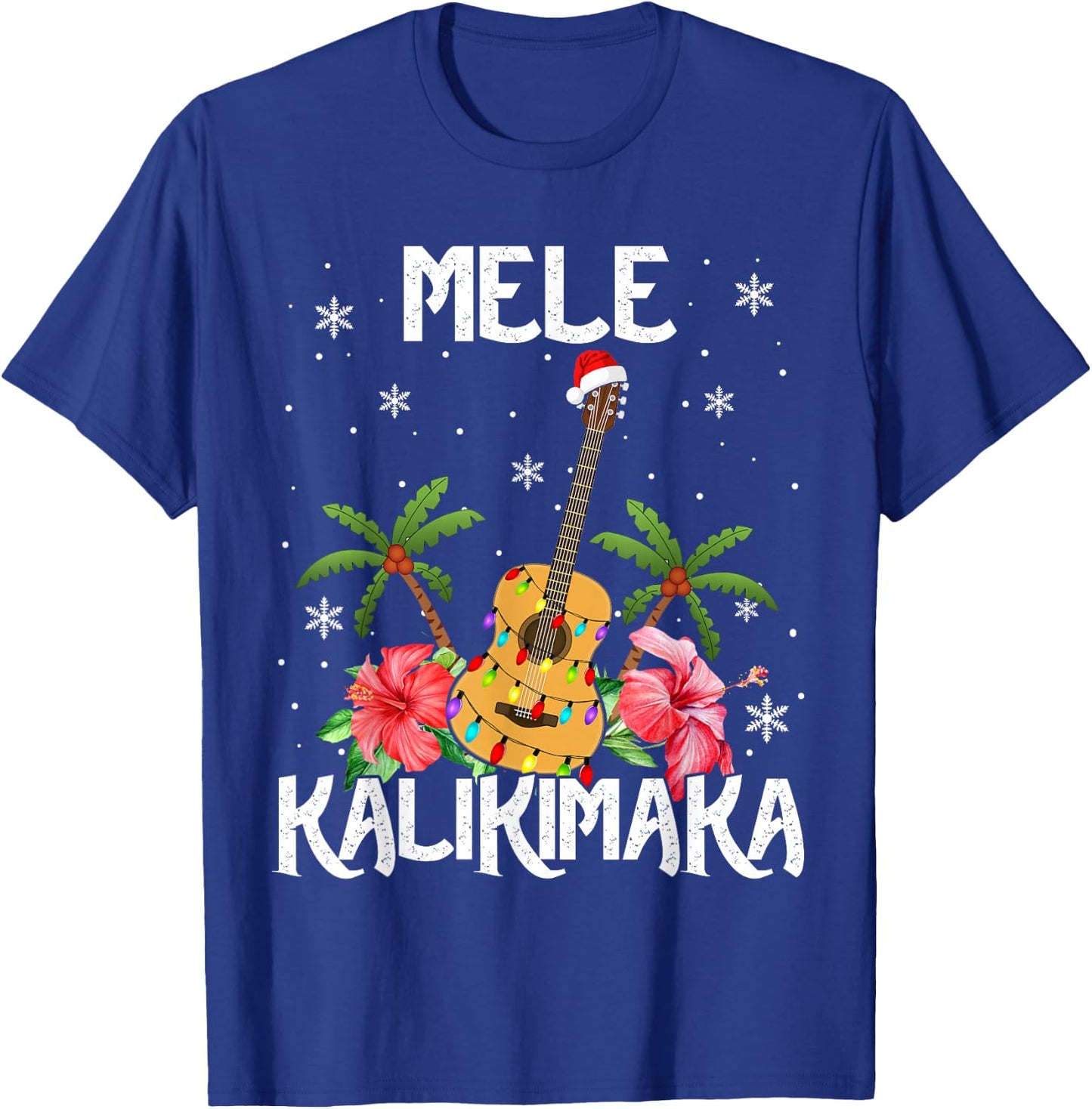 Mele Kalikimaka Merry Xmas Light Santa Hawaiian Guitar T-Shirt - T-Shirt | Royal
