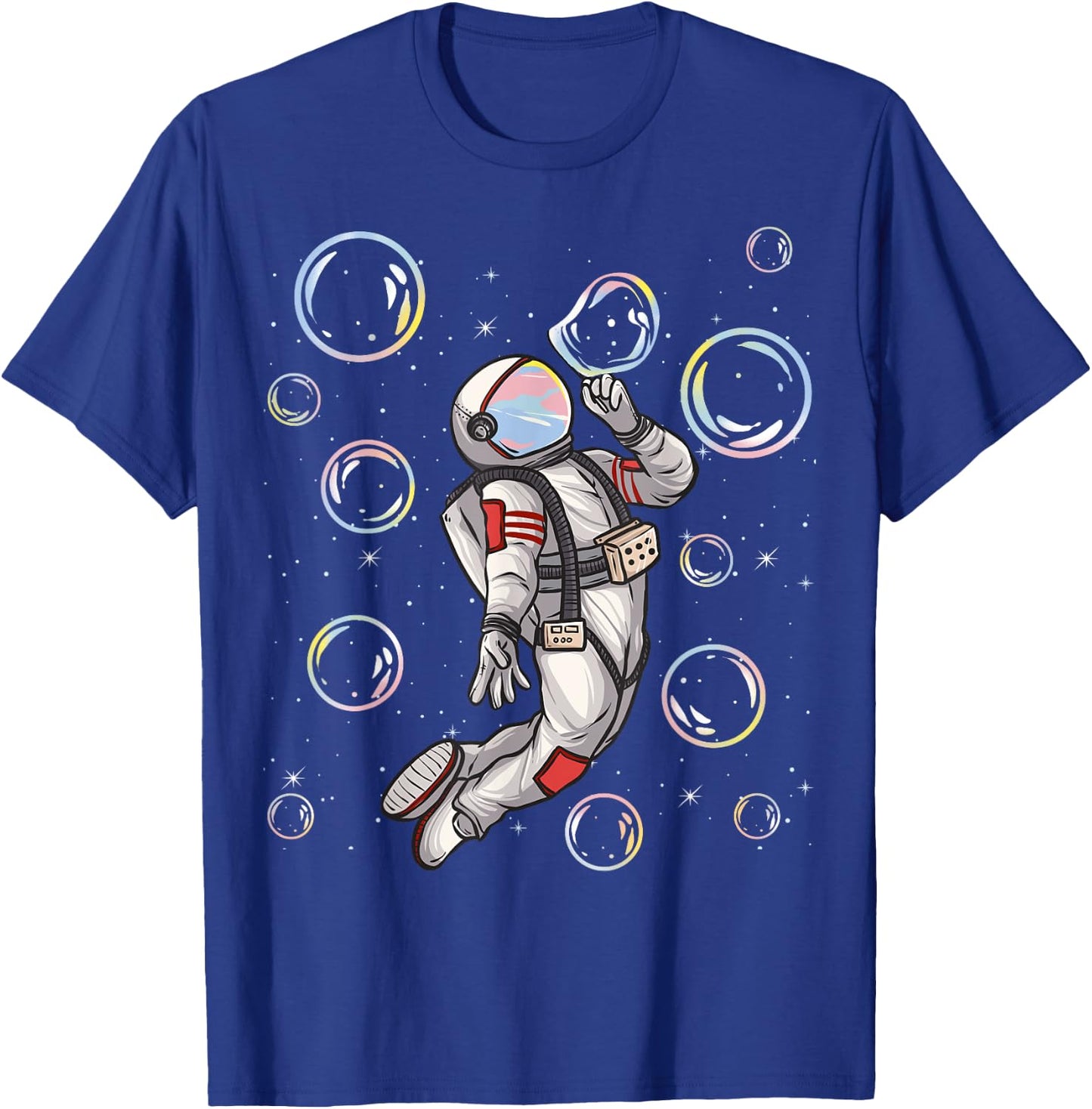 Spaceman Trip Shirt Astronaut Space Planets Balloons Bubbles T-Shirt - T-Shirt | Royal