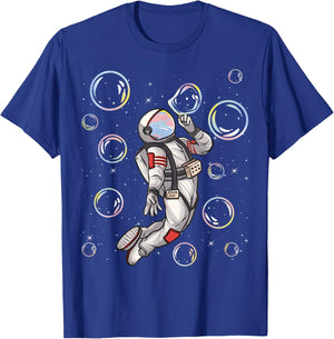 Spaceman Trip Shirt Astronaut Space Planets Balloons Bubbles T-Shirt - T-Shirt | Royal