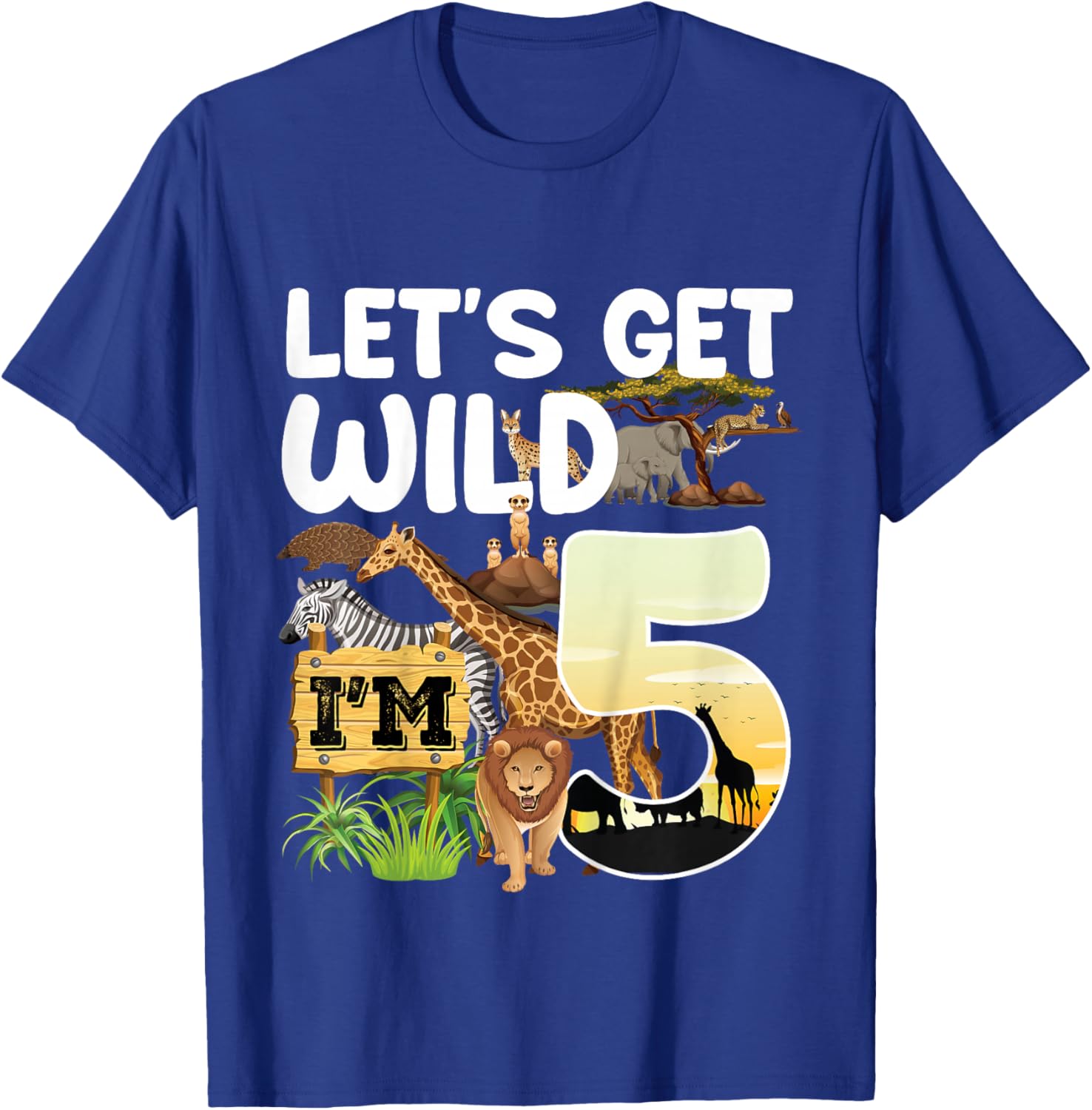 5 Year Old Zoo Birthday Safari Jungle Animal 5th B-Day T-Shirt - T-Shirt | Royal