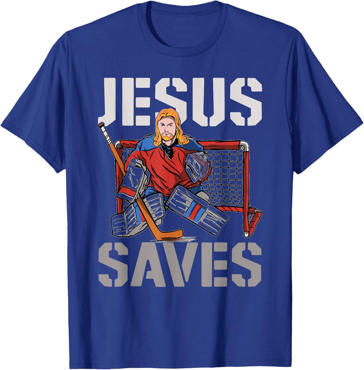Ice Hockey Goalie Vintage Goalkeeper Jesus Jesus Saves T-Shirt - T-Shirt | Royal