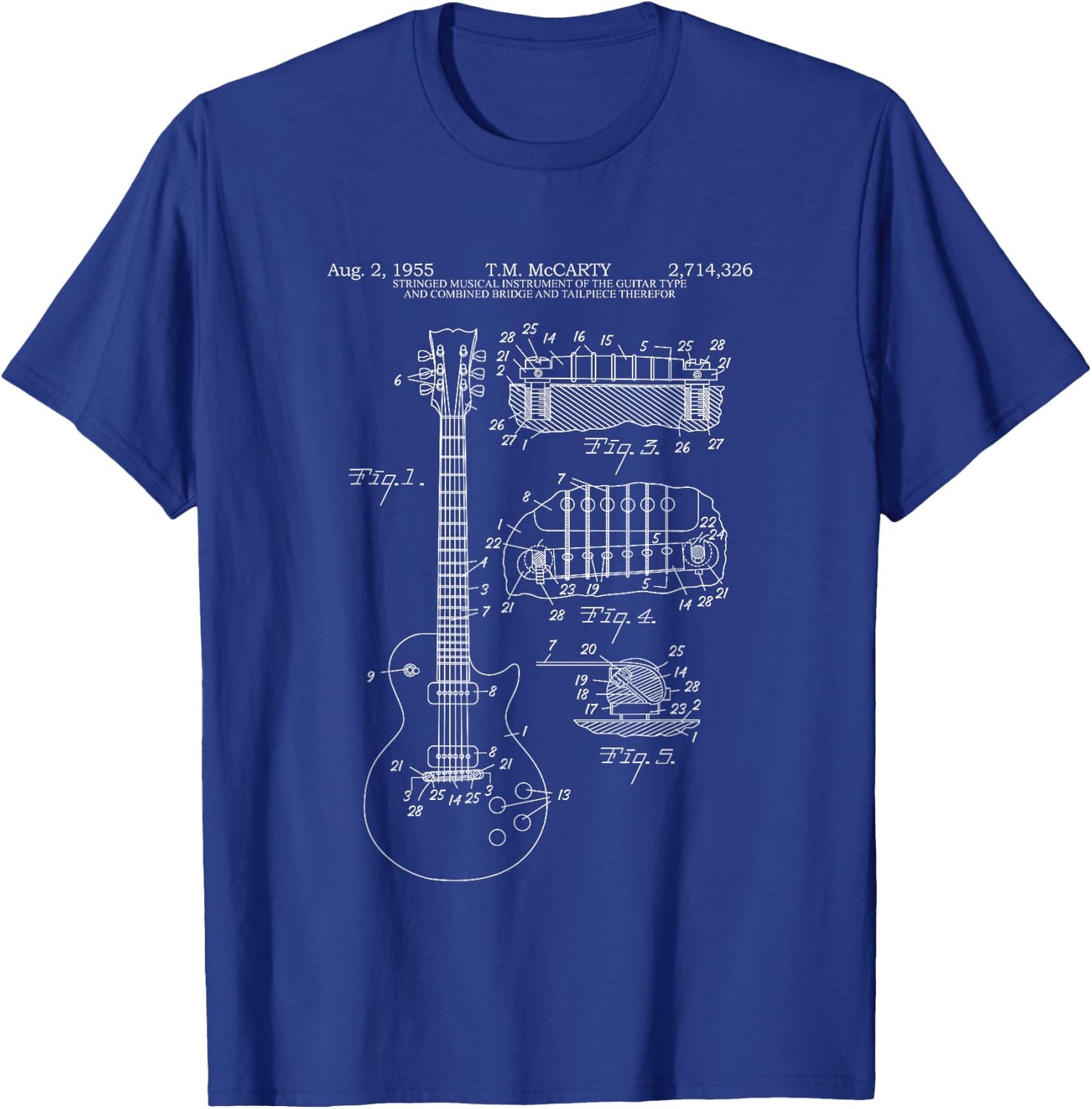 Guitar Schematic Blueprint Vintage Rocker Band Guitar Player T-Shirt - T-Shirt | Royal