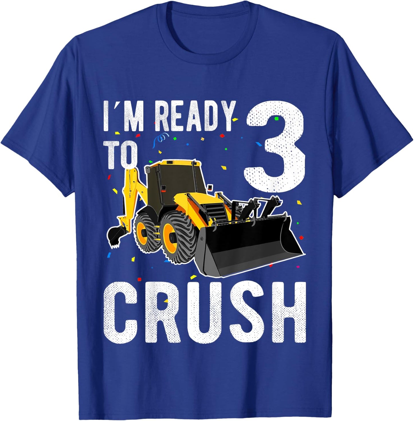 Kids Construction Truck 3rd Birthday Shirt Boy 3 Bulldozer Digger T-Shirt - T-Shirt | Royal