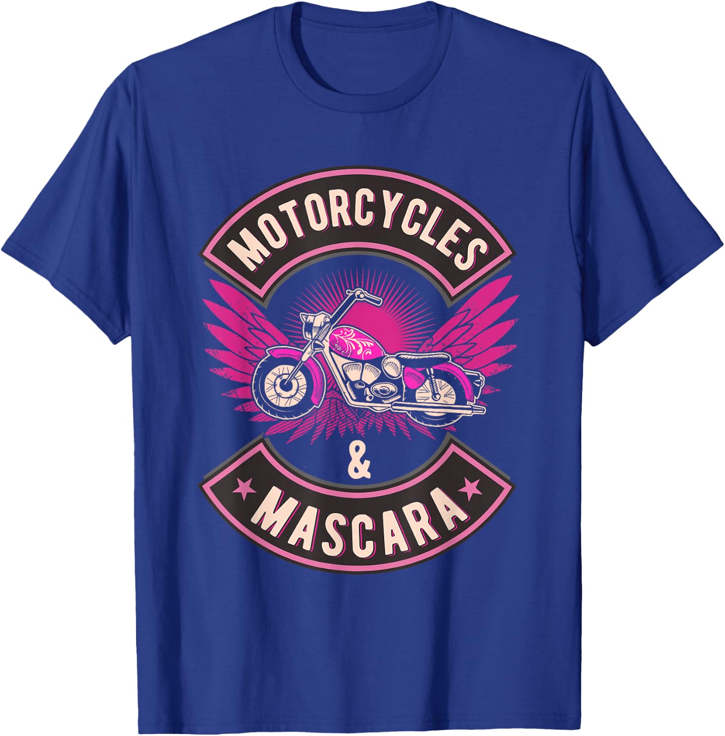 Funny Motorcycles and Mascara Makeup Biking Biker Girl T-Shirt - T-Shirt | Royal