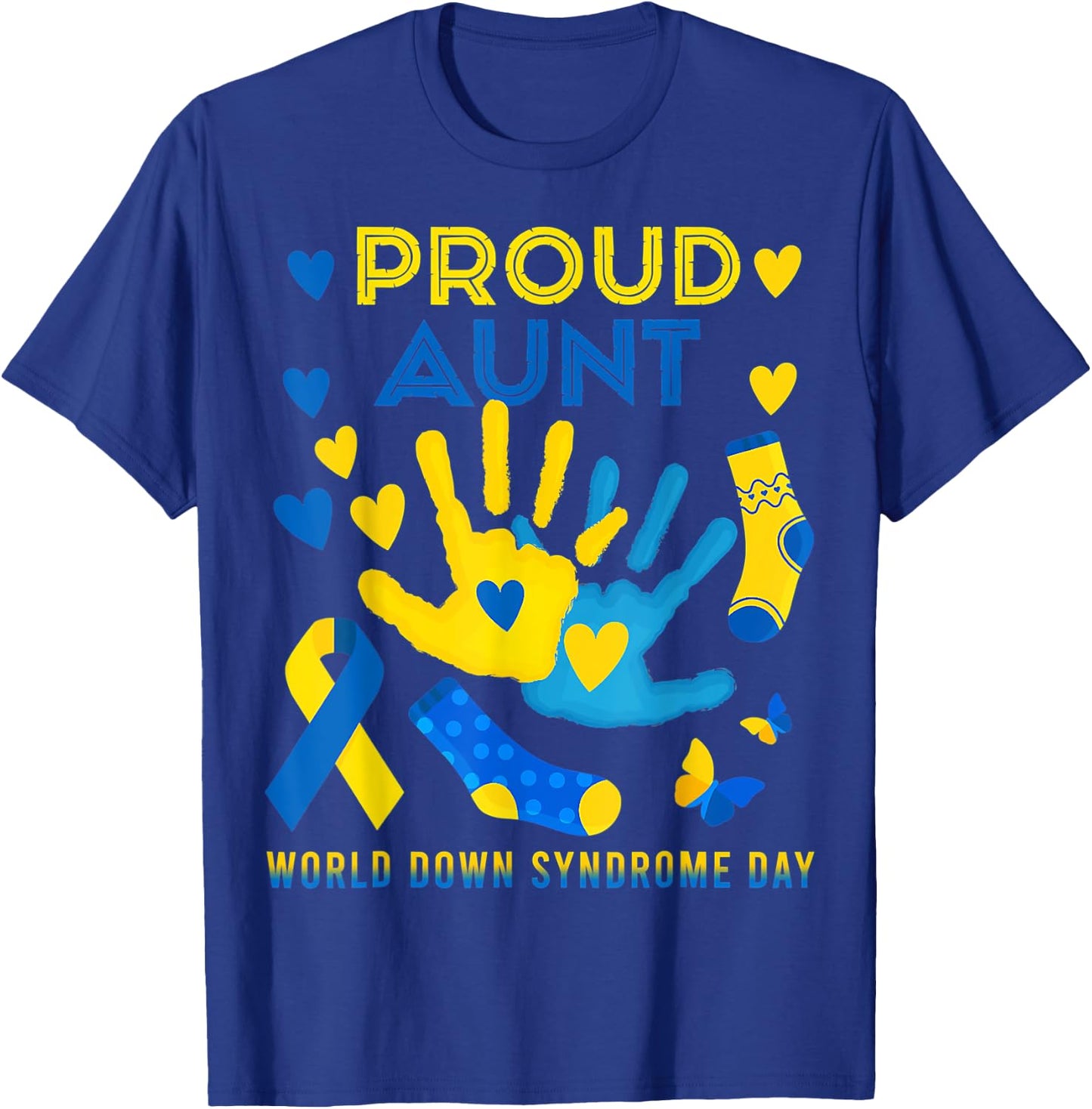 Proud Aunt T21 World Down Syndrome Awareness Day Ribbon T T-Shirt - T-Shirt | Royal