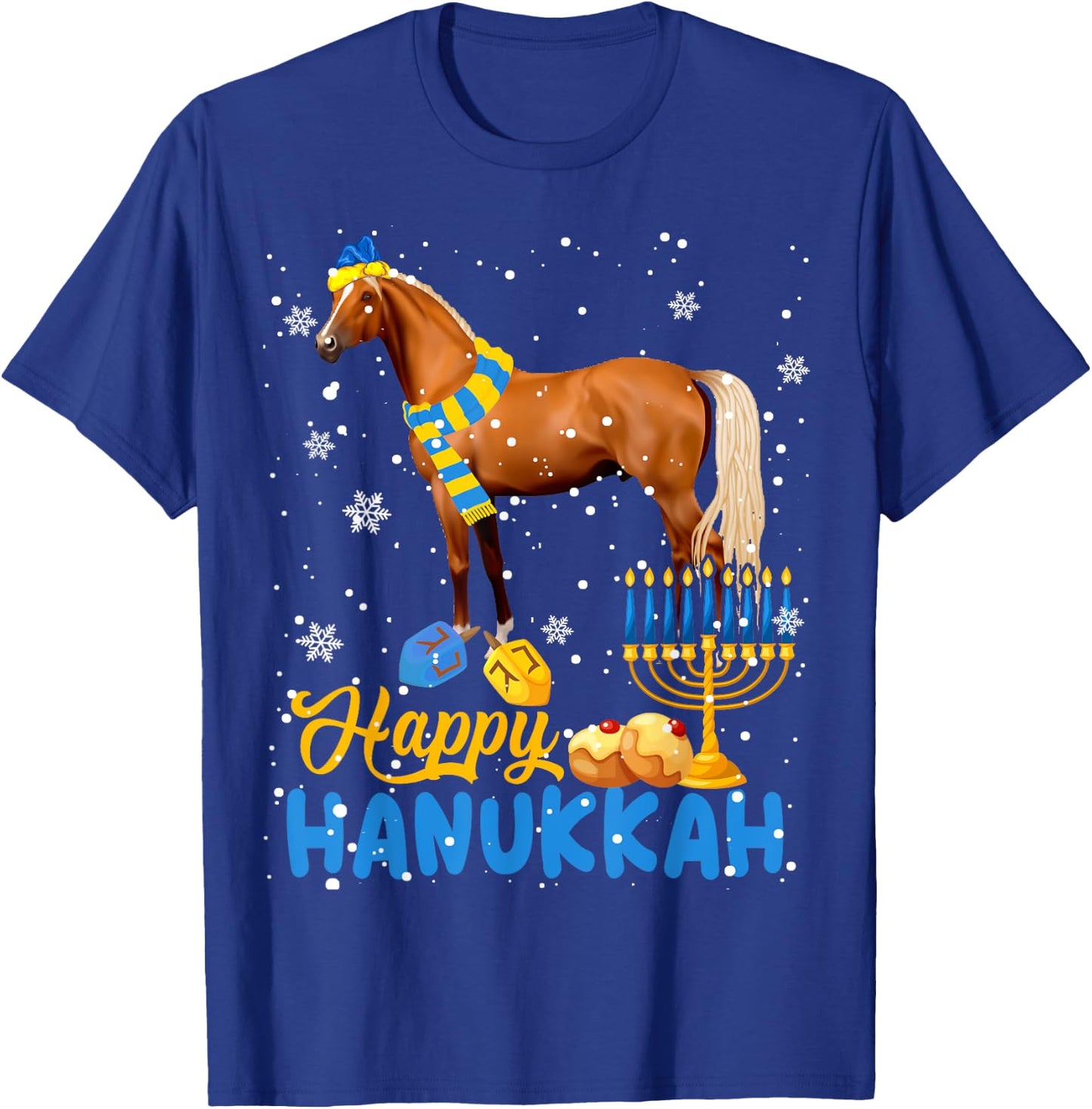Happy Hanukkah Cute Hanukkah Horse Menorah Jewish Proud T-Shirt - T-Shirt | Royal