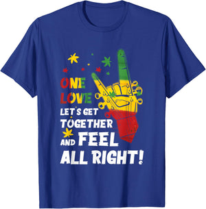 Jamaica 1 Love Reggae Caribbean Together & Feel Alright T-Shirt - T-Shirt | Royal