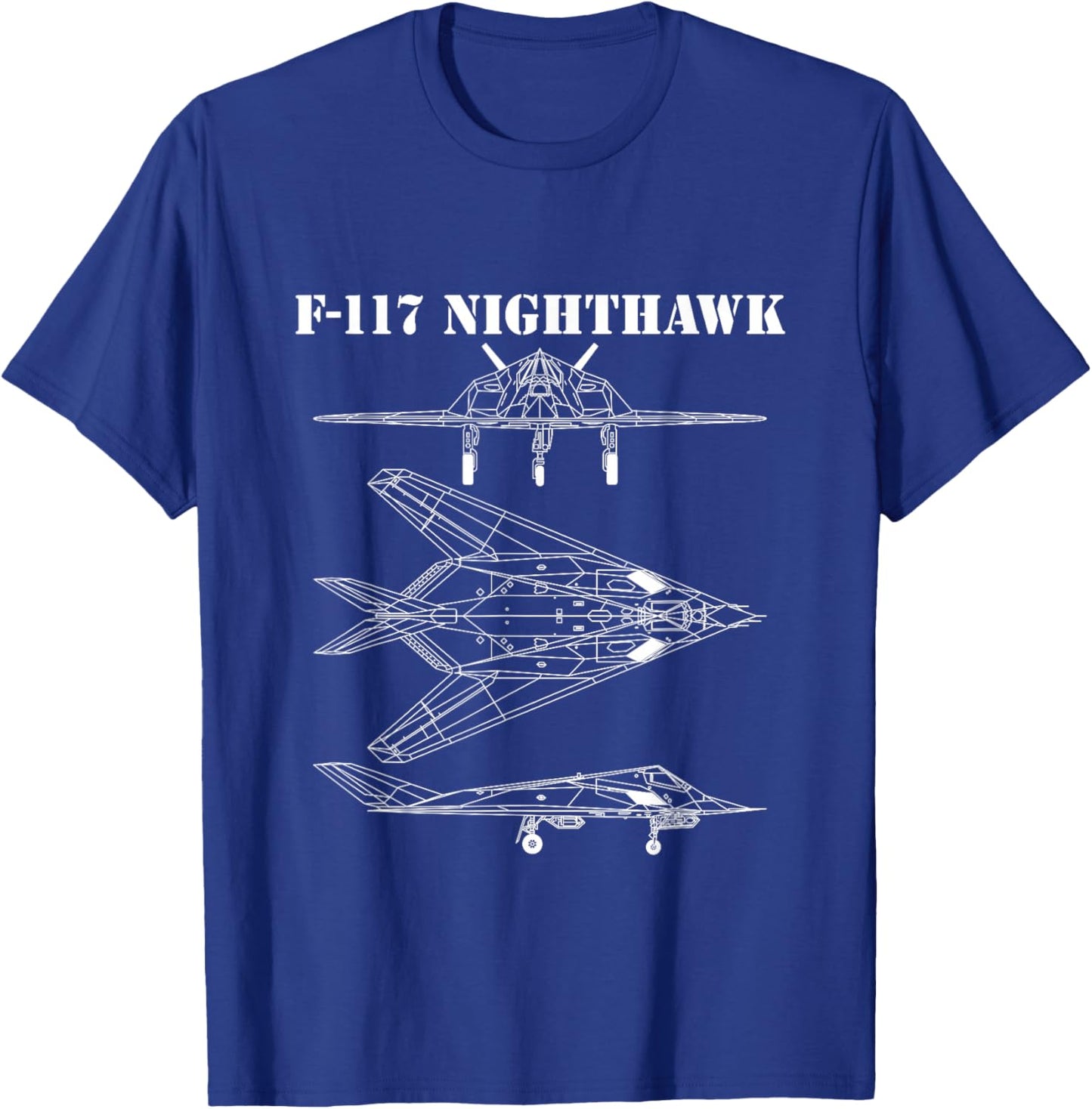 F-117 Stealth Aircraft Nighthawk Schematic Military Jet F117 T-Shirt - T-Shirt | Royal