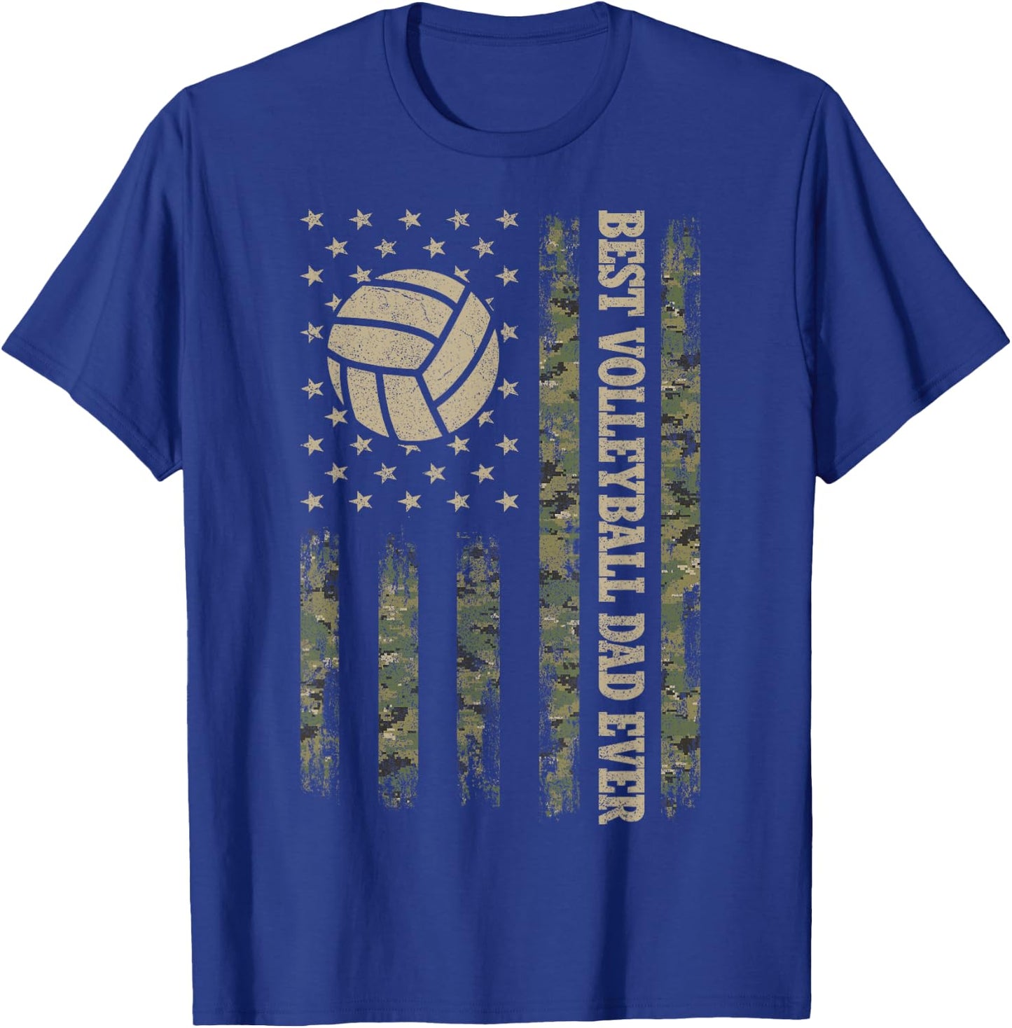 Camo USA Flag Volleyball Men, Patriotic Fathers Day T-Shirt - T-Shirt | Royal