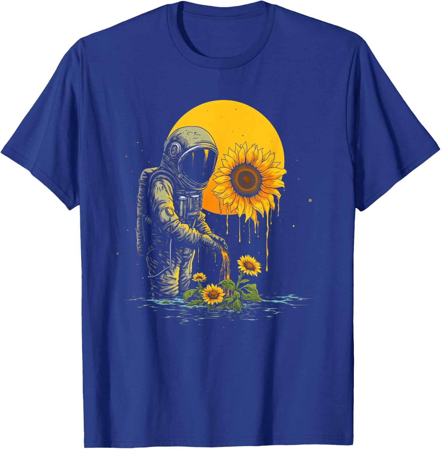 Cool Astronaut & Sunflowers | Surreal EDM Sci-Fi Space #2 T-Shirt - T-Shirt | Royal