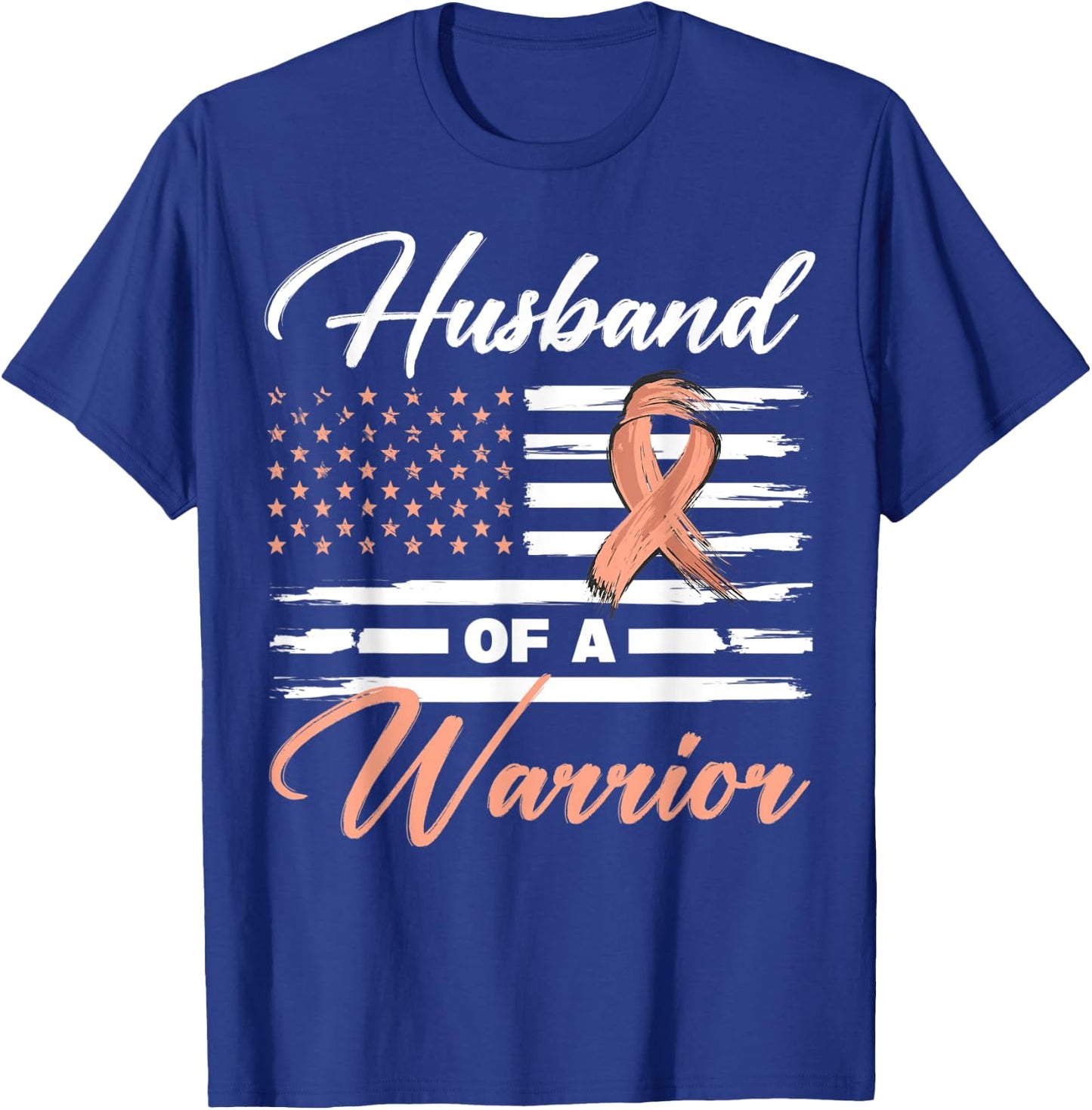 Husband Of A Warrior USA Flag Endometrial Cancer Awareness Kids Men T-Shirt - T-Shirt | Royal