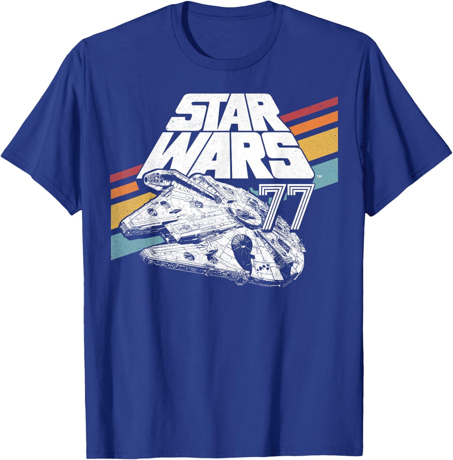 Star Wars Millennium Falcon Retro Rainbow Stripe T-Shirt - T-Shirt | Royal