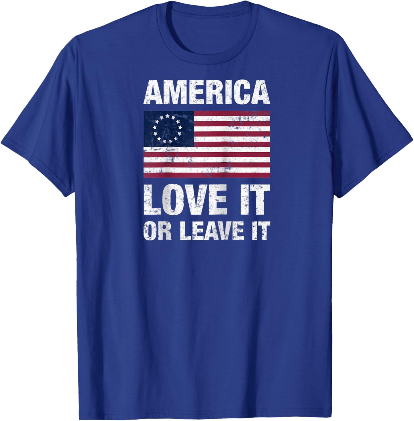 Betsy Ross Flag with 13 Stars, America Love It or Leave it Raglan Baseball T-Shirt - T-Shirt | Royal