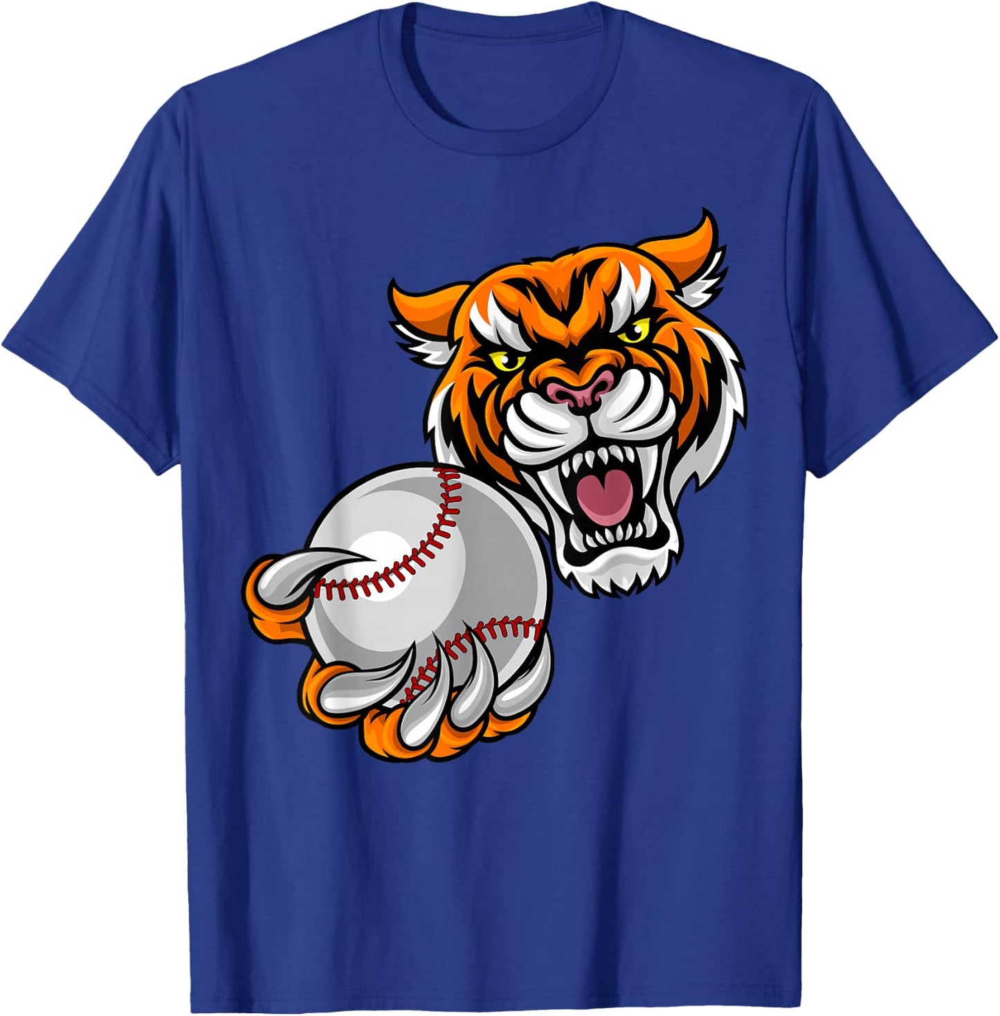 Tiger Holding Baseball Ball Mascot T-Shirt - T-Shirt | Royal