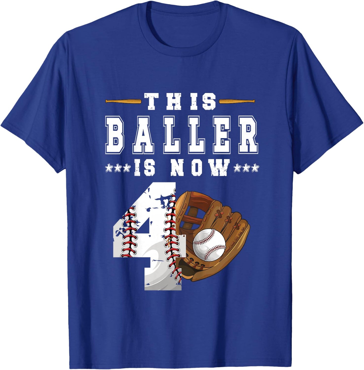 Kids 4th Birthday Baseball Boy Four Year Old Baseball Player T-Shirt - T-Shirt | Royal