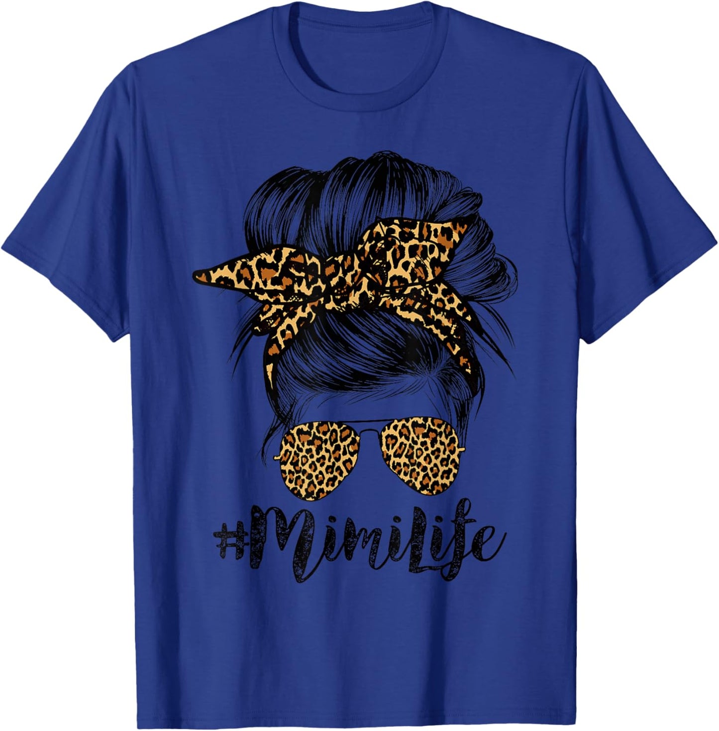 Mimi Life Hair Bandana Glasses Leopard Print Mother's Day T-Shirt - T-Shirt | Royal