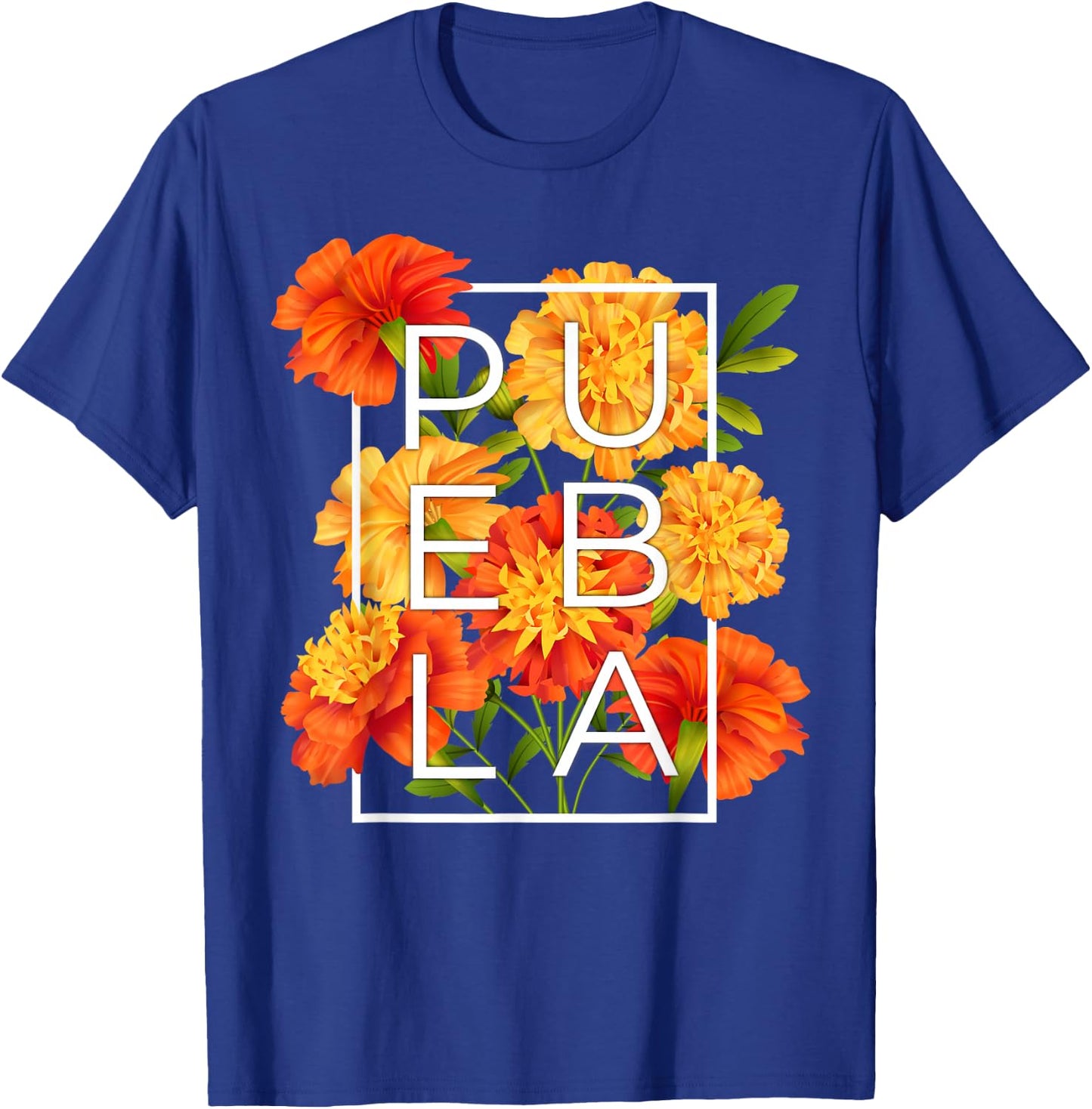 Flowers of Puebla Word Art - Poblano Pride T-Shirt - T-Shirt | Royal