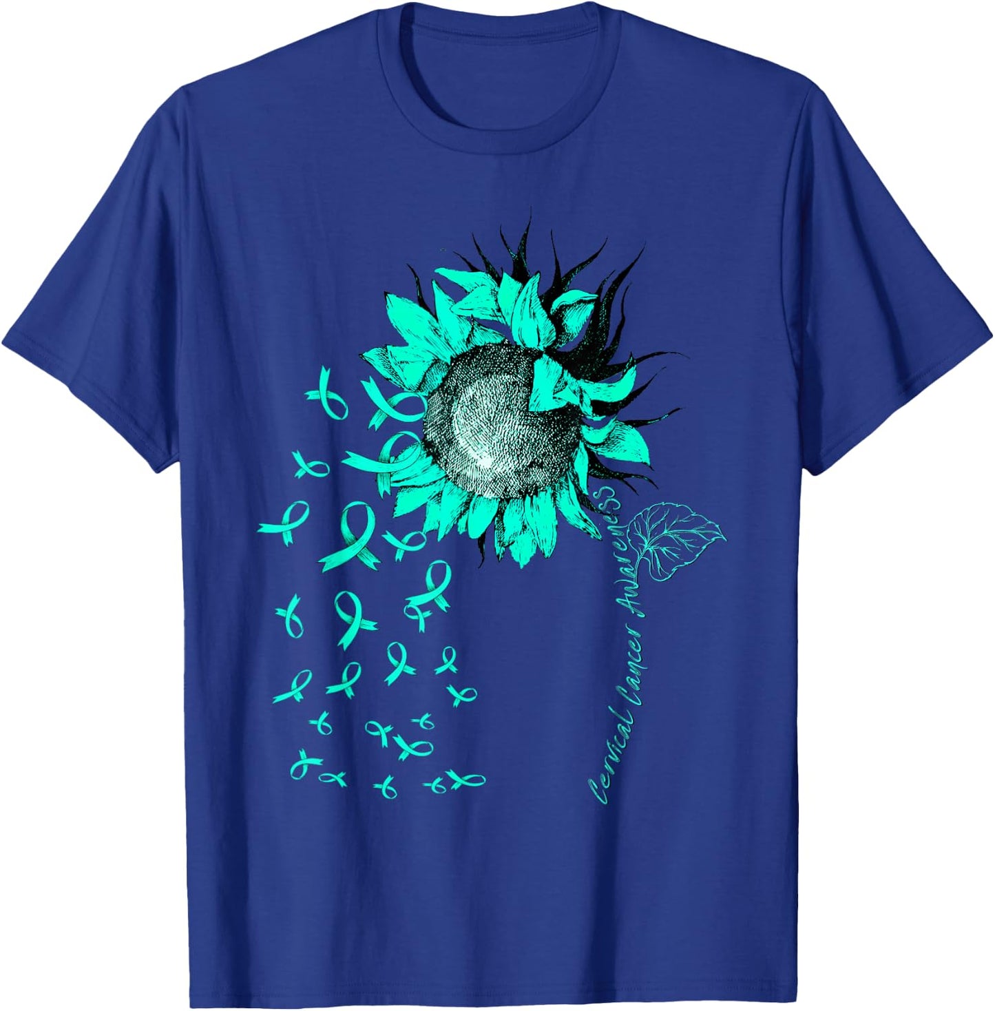 CERVICAL CANCER AWARENESS Sunflower Teal Ribbon T-Shirt - T-Shirt | Royal
