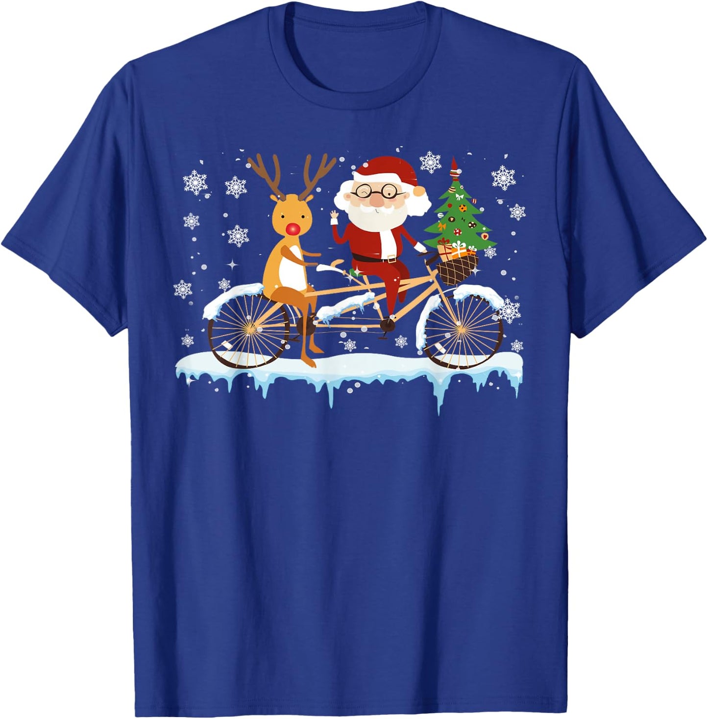 Santa And Reindeer Riding Bicycle Christmas Santa Reindeer T-Shirt - T-Shirt | Royal