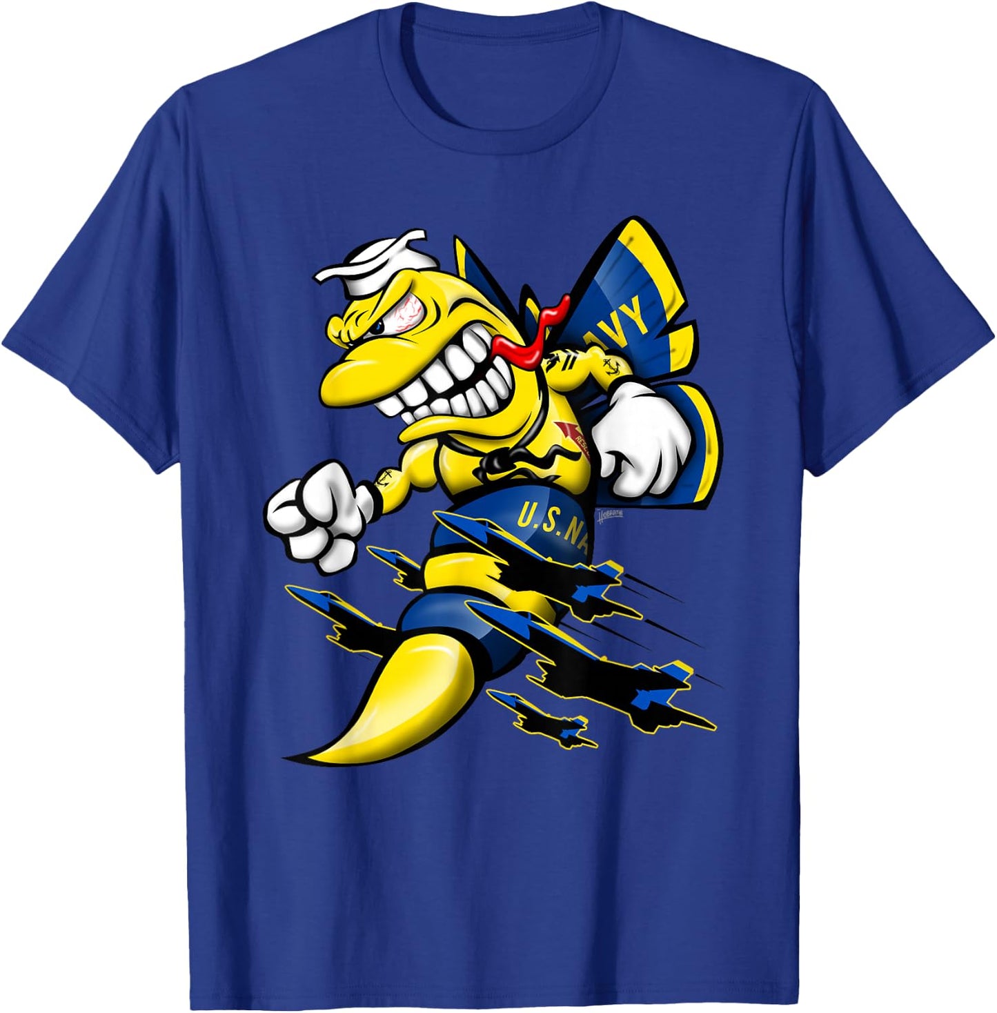 Military Aircraft Cartoon Illustration T-Shirt - T-Shirt | Royal