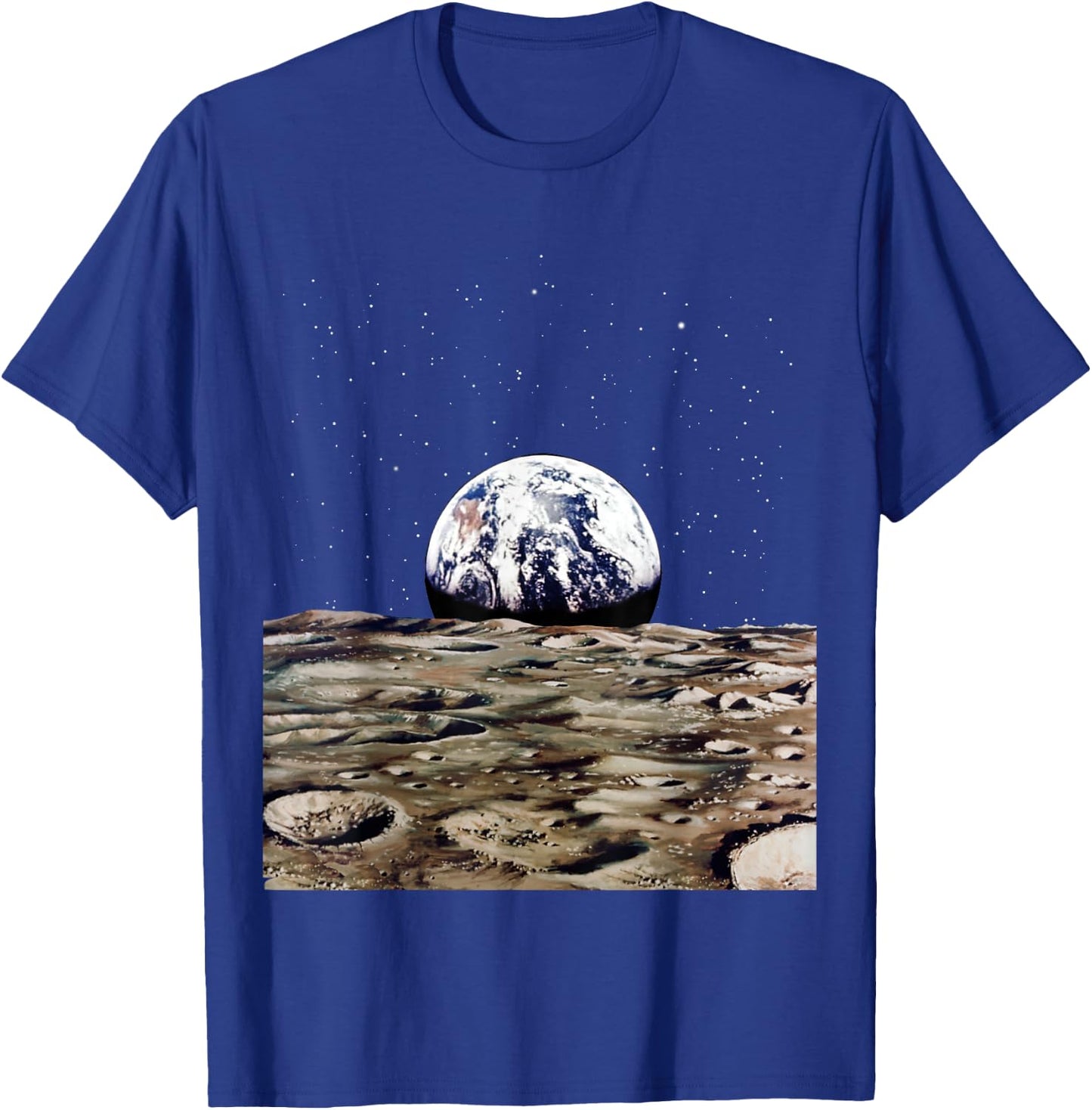 Earth Rise Over Moon Surface Space Exploration T-Shirt - T-Shirt | Royal