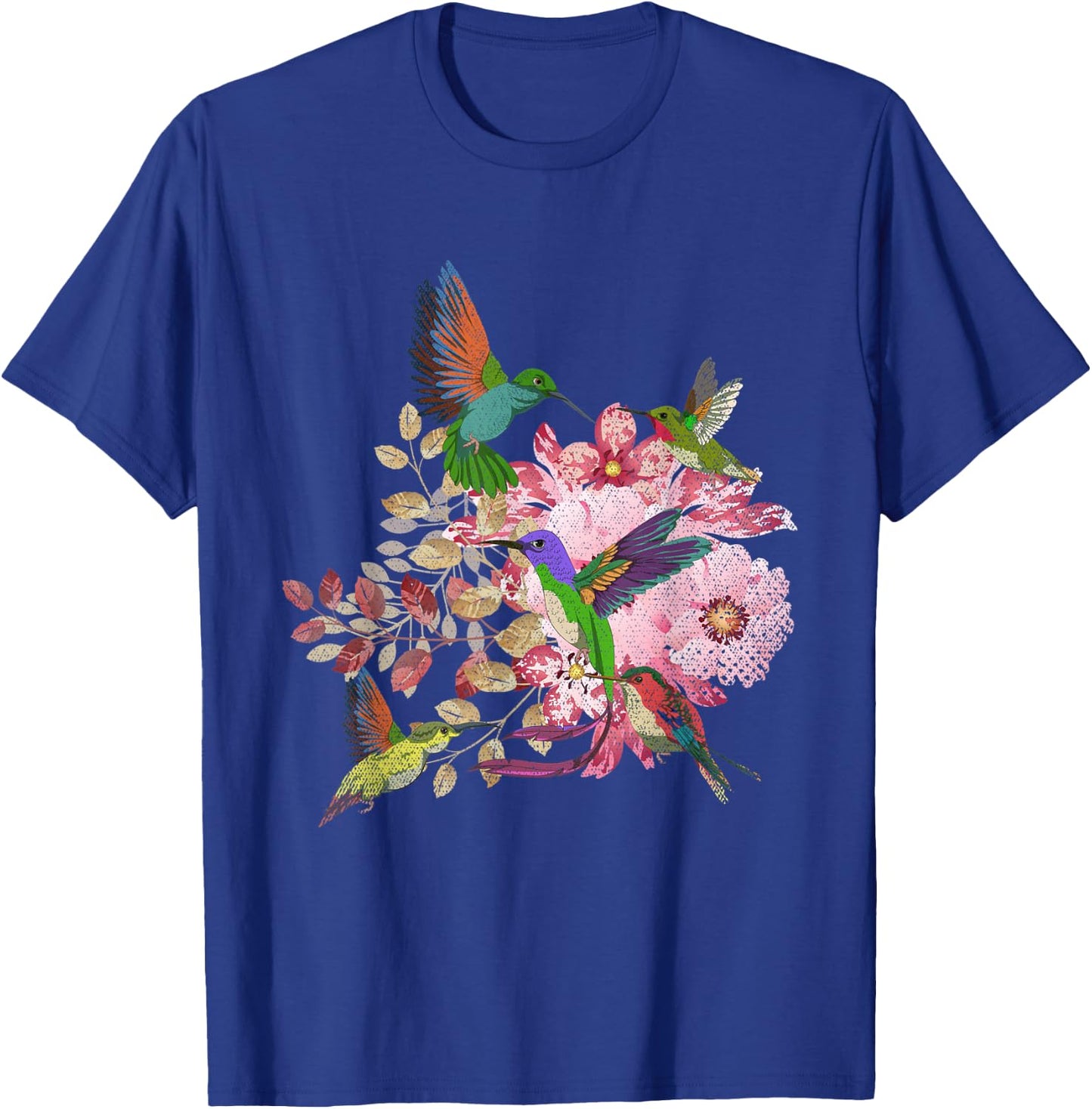 Floral Pretty Bird Flowers Animal Lover Vintage Hummingbird T-Shirt - T-Shirt | Royal