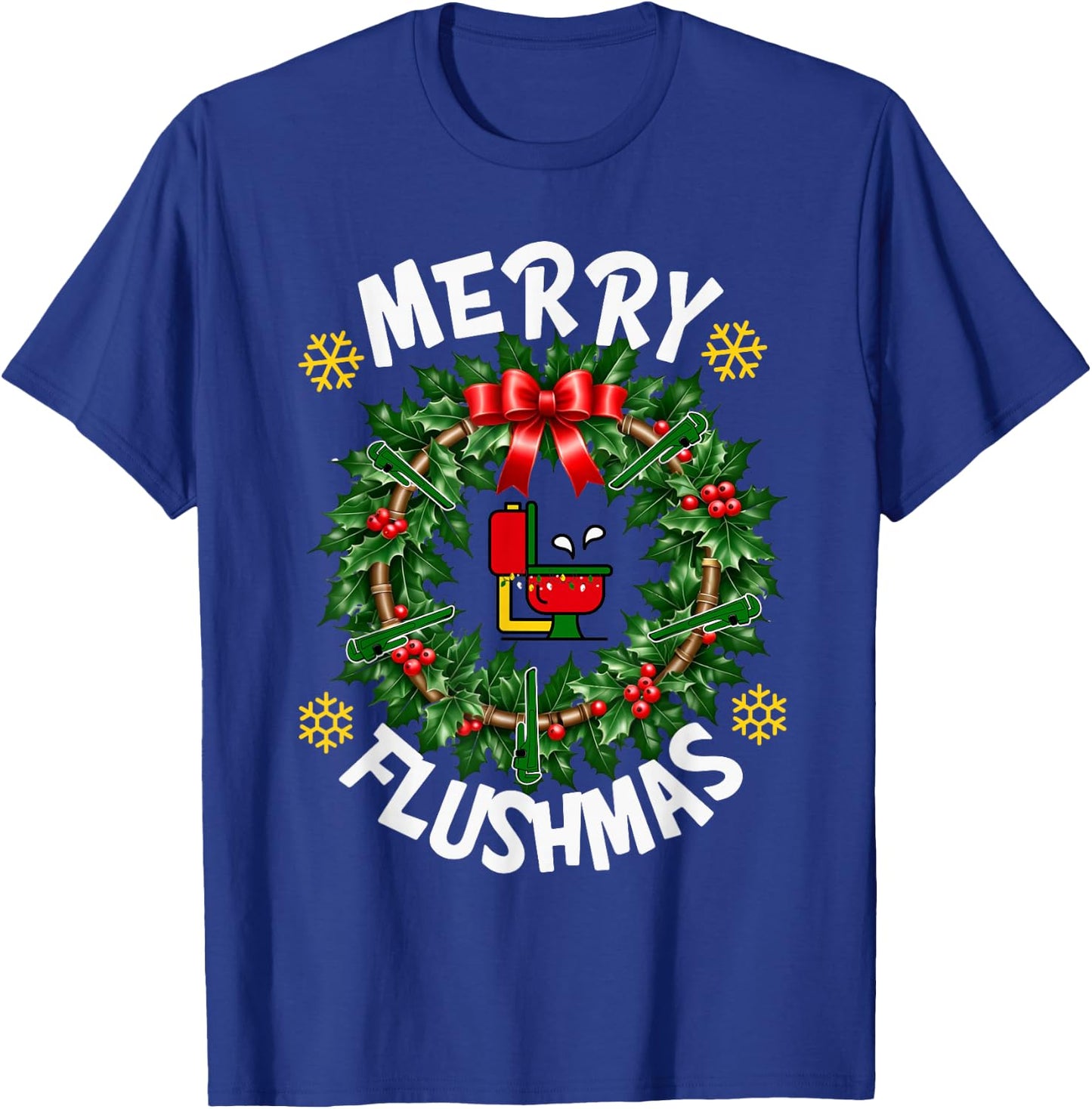 Xmas Merry Flushmas Plumber Christmas Holiday Funny Pajama T-Shirt - T-Shirt | Royal