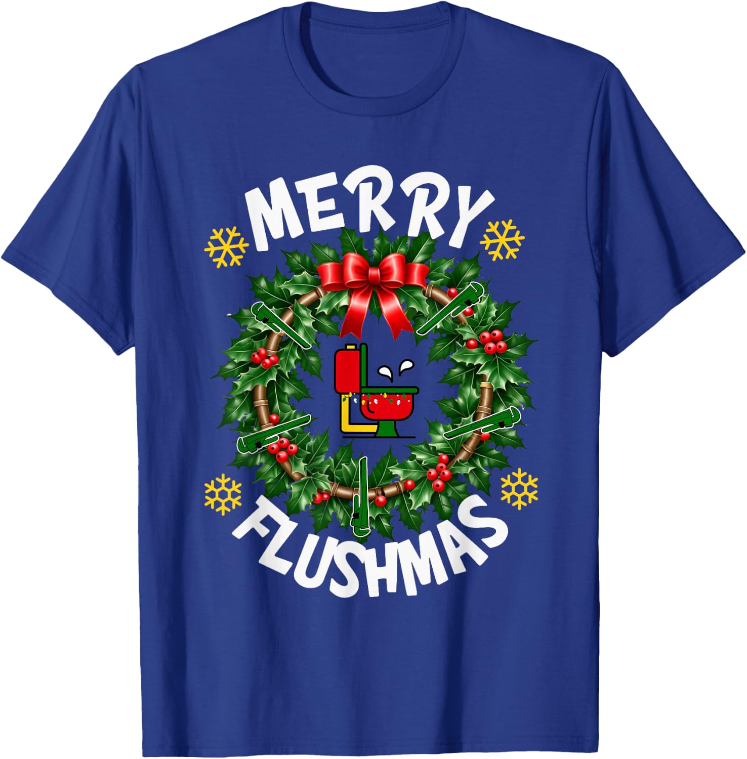 Xmas Merry Flushmas Plumber Christmas Holiday Funny Pajama T-Shirt - T-Shirt | Royal