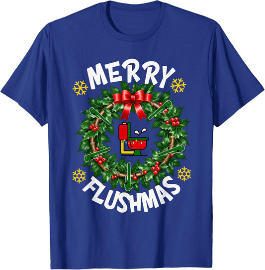 Xmas Merry Flushmas Plumber Christmas Holiday Funny Pajama T-Shirt - T-Shirt | Royal