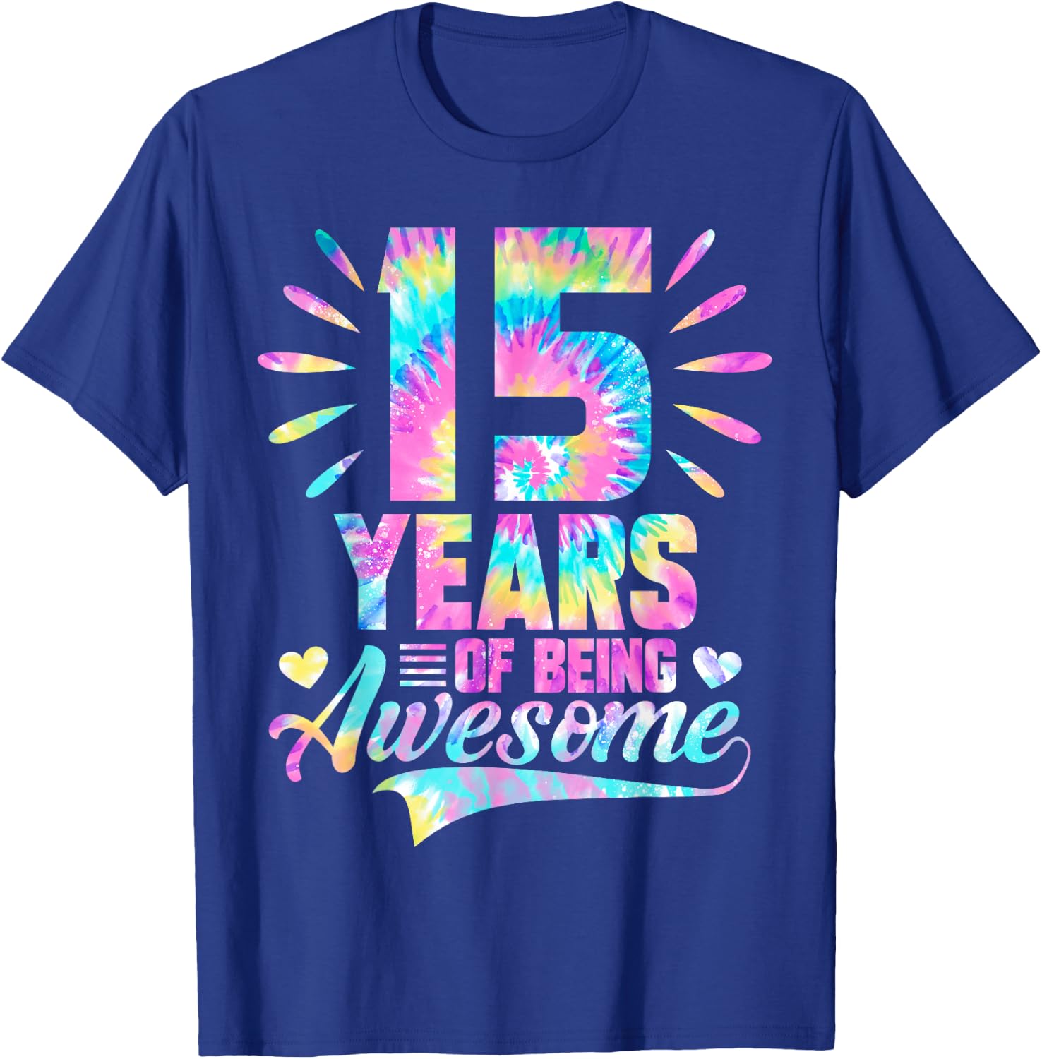 15th Birthday Gift Tie-Dye 15 Year Of Being Awesome T-Shirt - T-Shirt | Royal