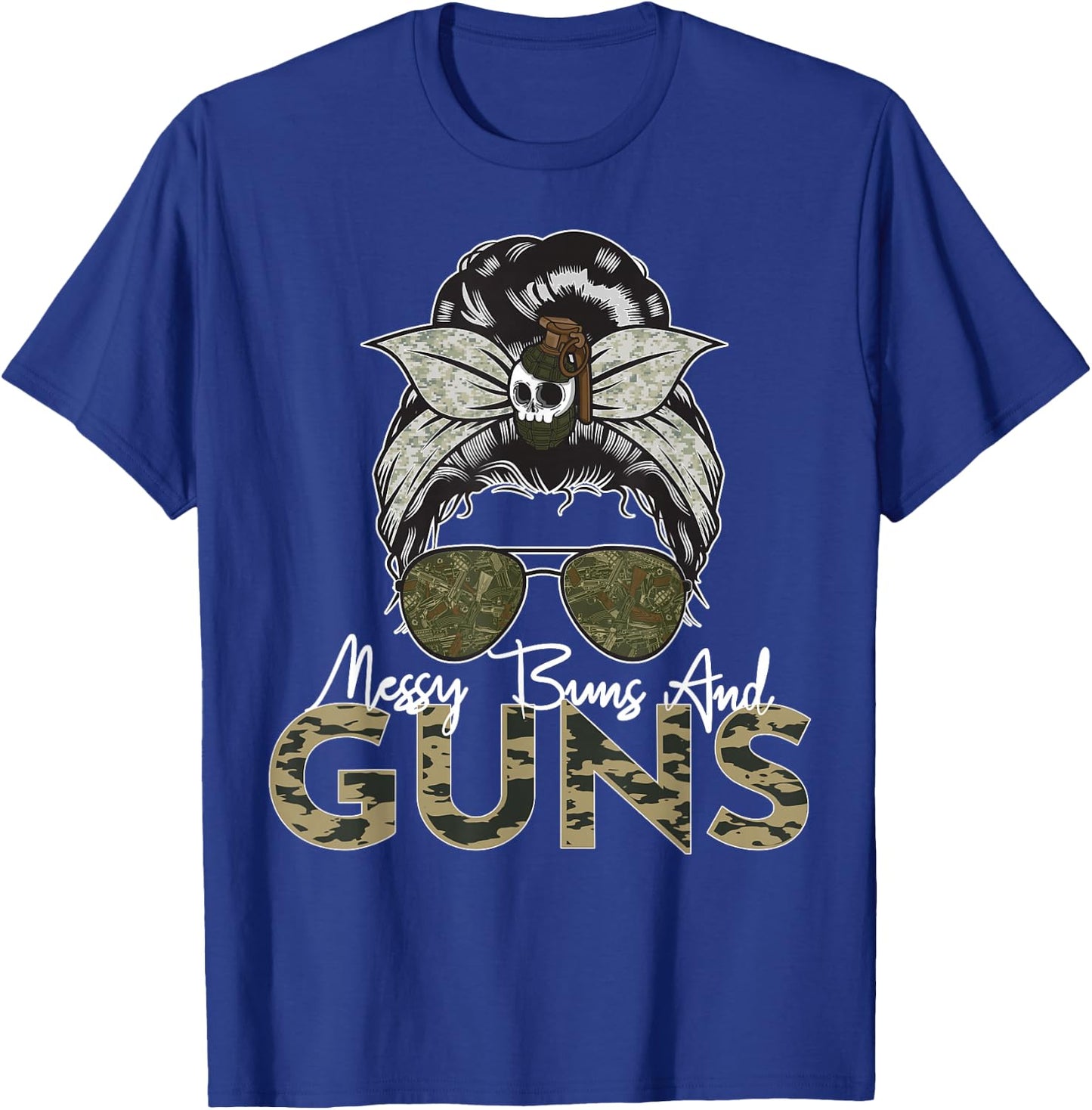 Messy Buns and Guns Wife Mom Military T-Shirt - T-Shirt | Royal