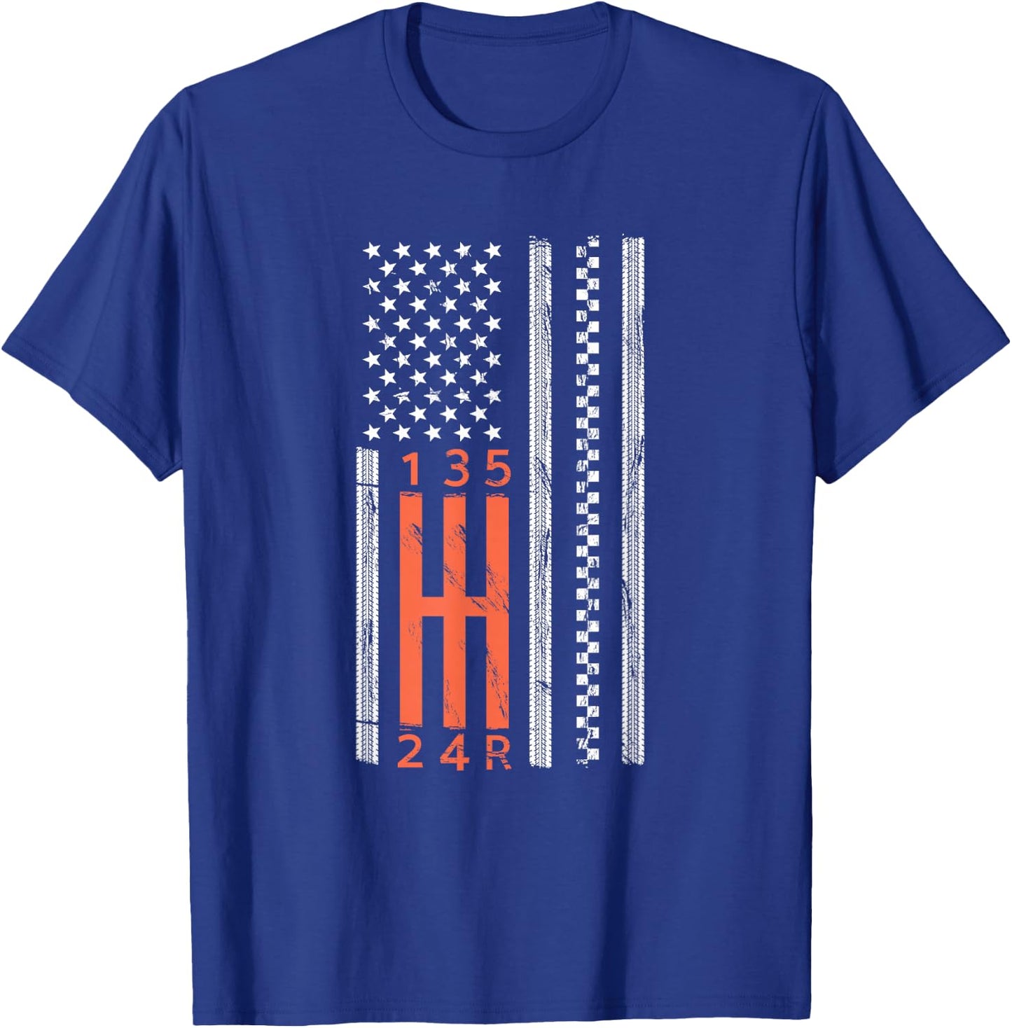 Stick Shift American Flag Manual Transmission Gearbox T-Shirt - T-Shirt | Royal