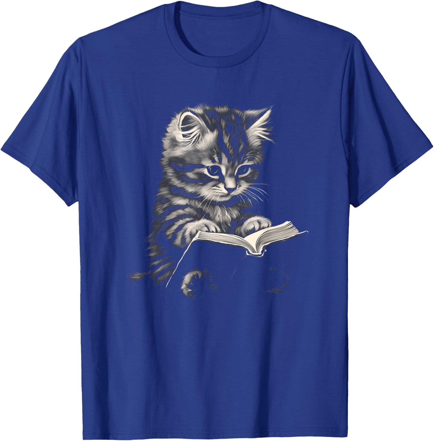 Cute Cat Reading Book Teacher Librarian Cat Lover Book Club Men Women Kids T-Shirt - T-Shirt | Royal