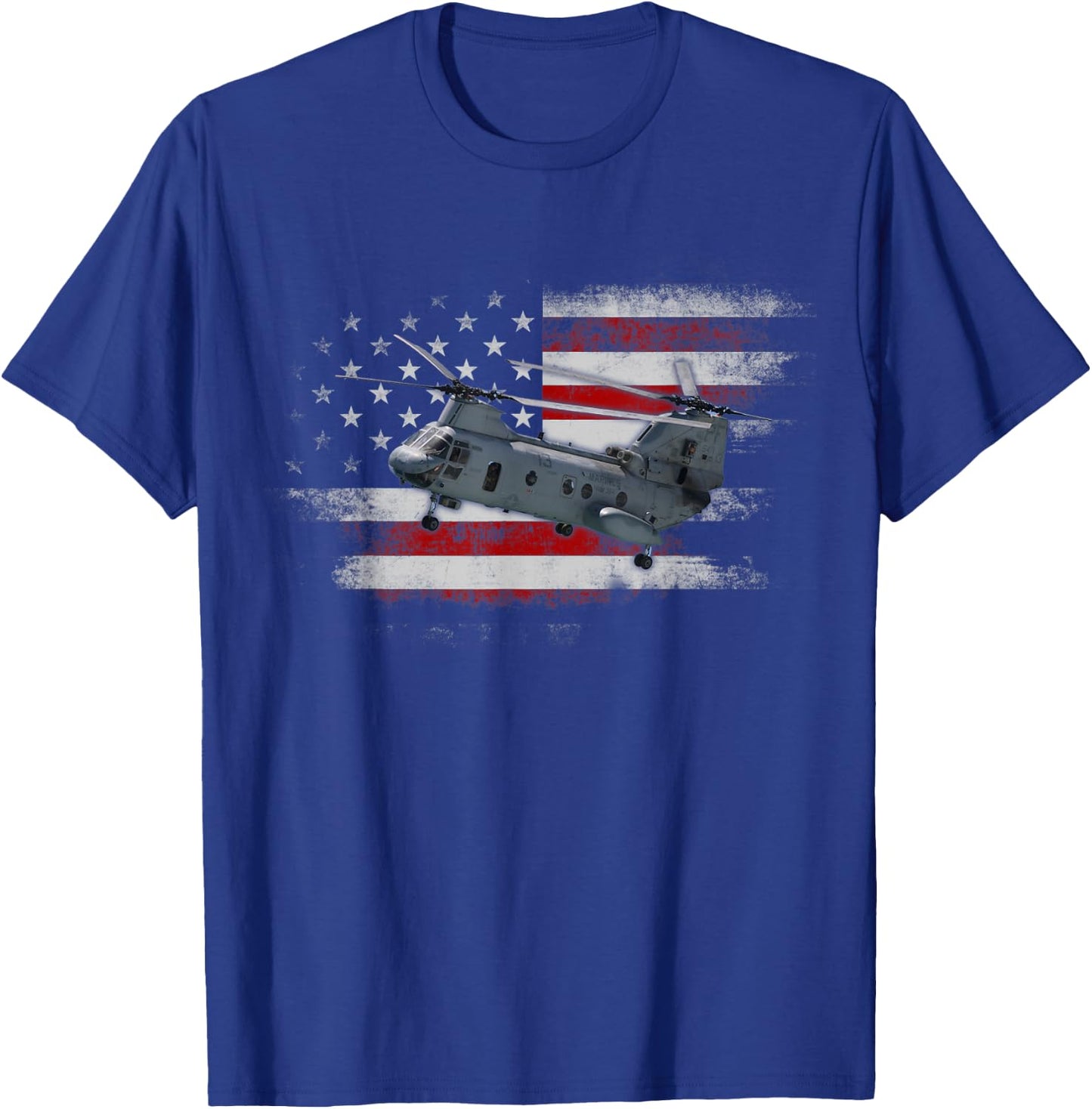 CH-47 Chinook Helicopter USA American Flag Helicopter Pilot T-Shirt - T-Shirt | Royal