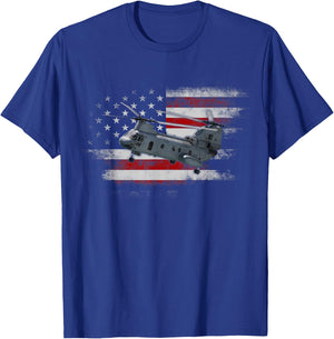 CH-47 Chinook Helicopter USA American Flag Helicopter Pilot T-Shirt - T-Shirt | Royal