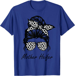 Mother Heifer Farmer Mom Cow Messy Bun Hair Bandana Cow T-Shirt - T-Shirt | Royal