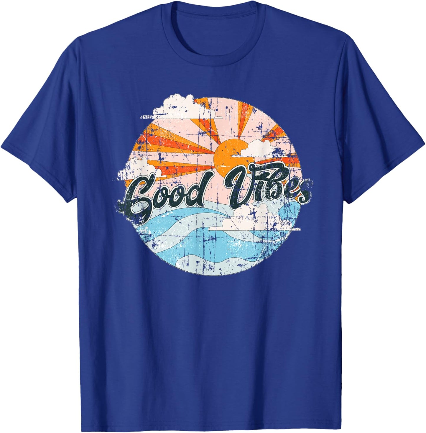 Vintage Retro Good Vibes Waves & Sunset Men Women Gift T-Shirt - T-Shirt | Royal