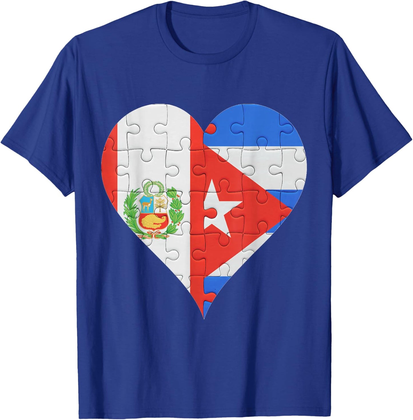 Peruvian Cuban Flag Heart T-Shirt - T-Shirt | Royal