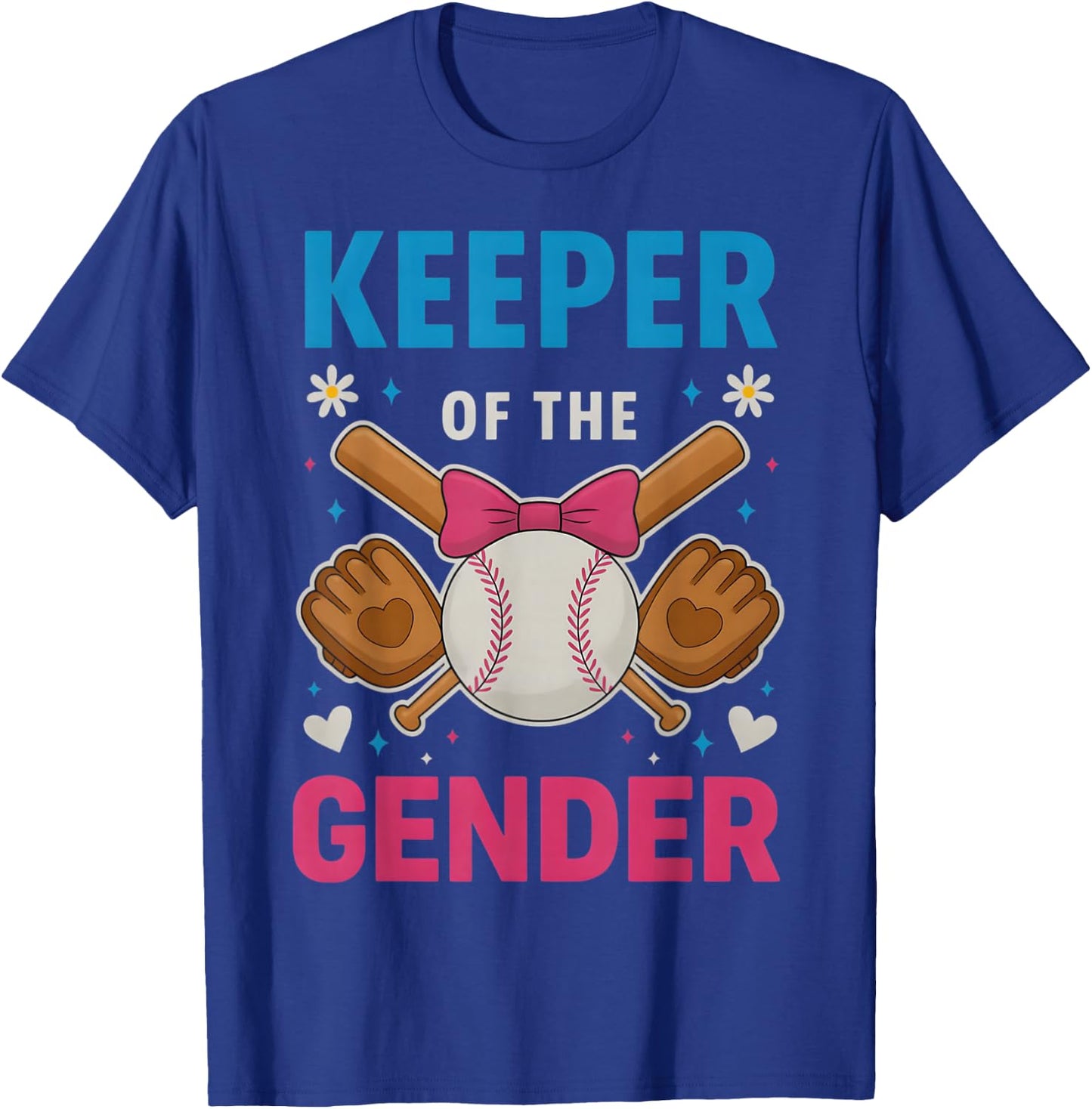 Keeper Of The Gender Baseball or Bows Funny Reveal Party Mom T-Shirt - T-Shirt | Royal
