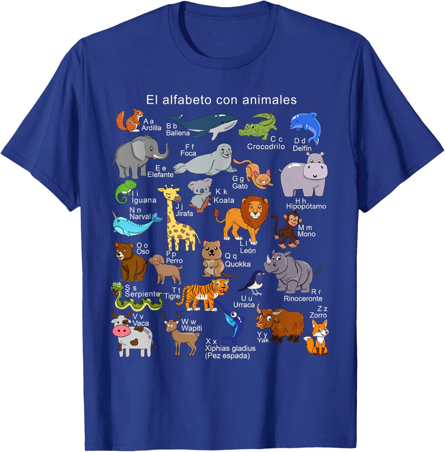 Spanish Animals Alphabet A-Z ABC of the Wildlife T-Shirt - T-Shirt | Royal