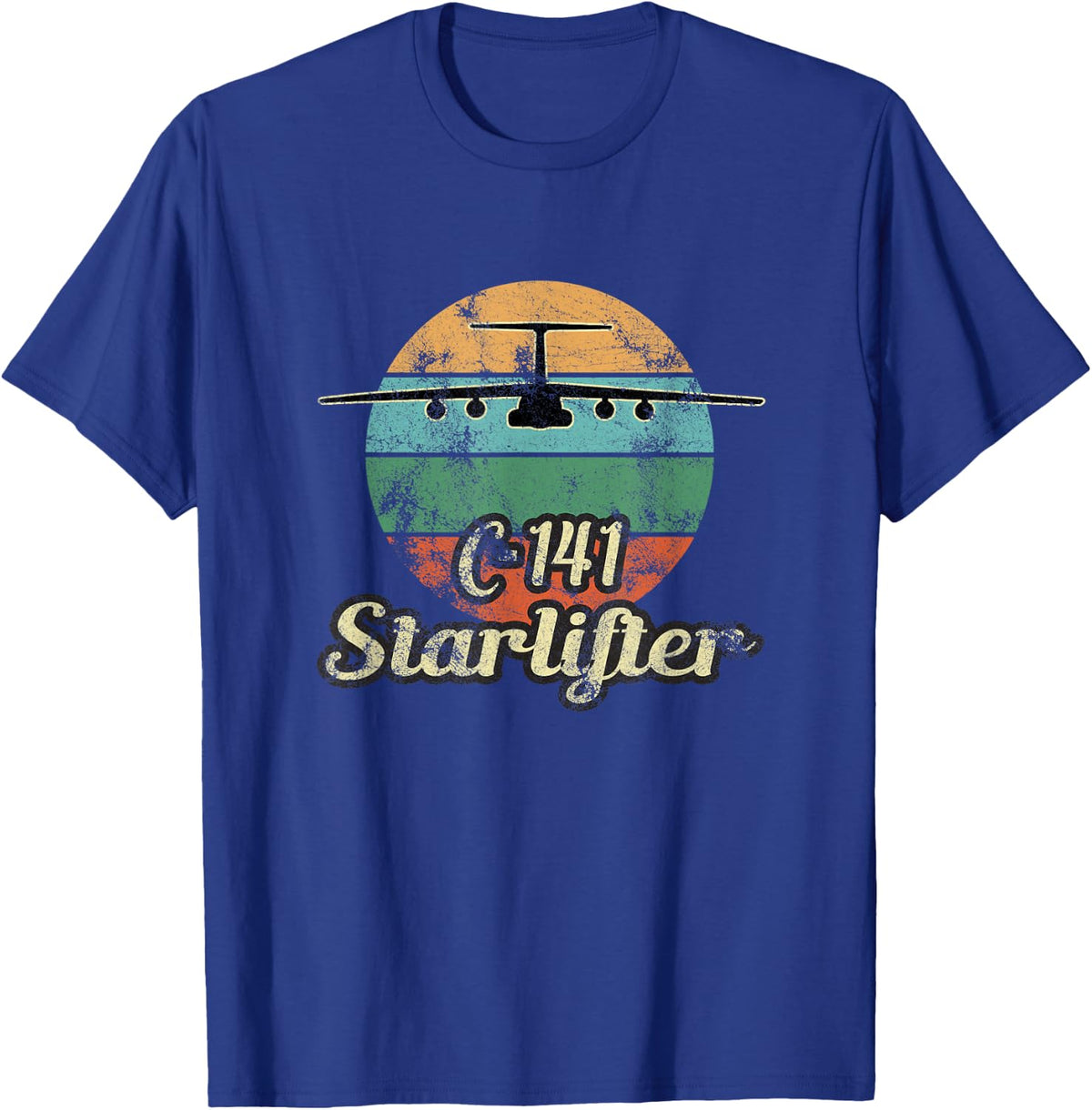 C-141 Starlifter Retro Sunset Airlift Cargo Airplane T-Shirt - T-Shirt | Royal