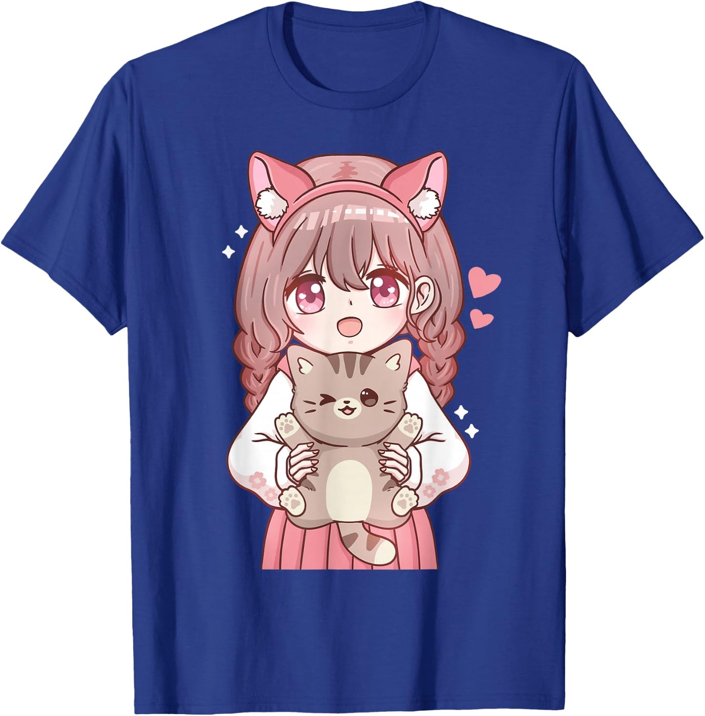 Anime Girl with Cat Kawaii Cat Lover Otaku Small T-Shirt - T-Shirt | Royal