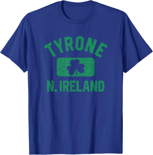 Tyrone N. Ireland Gym Style Distressed Green Print T-Shirt - T-Shirt | Royal