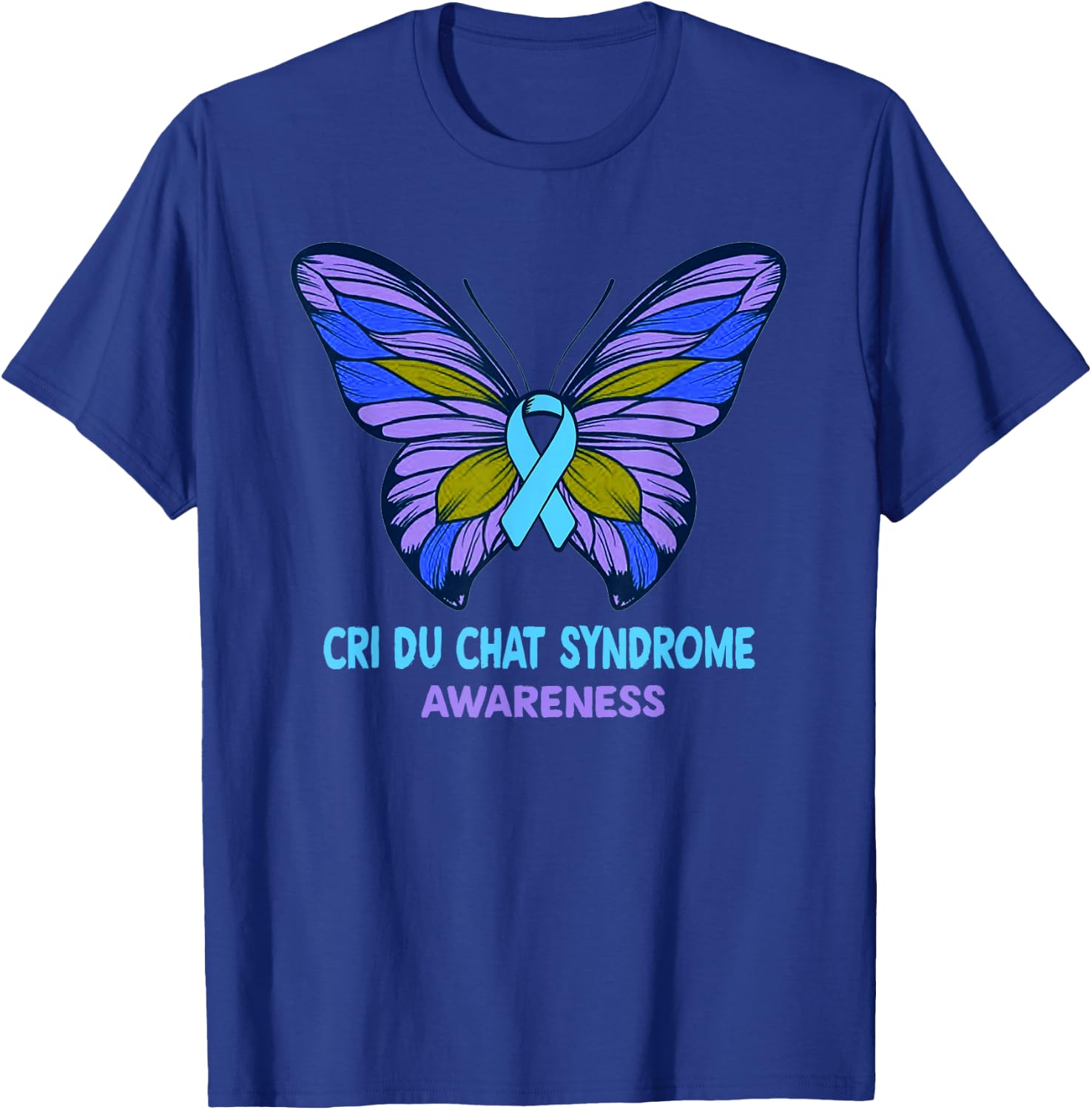 CRI DU CHAT SYNDROME Awareness Blue Ribbon T Shirt T-Shirt - T-Shirt | Royal