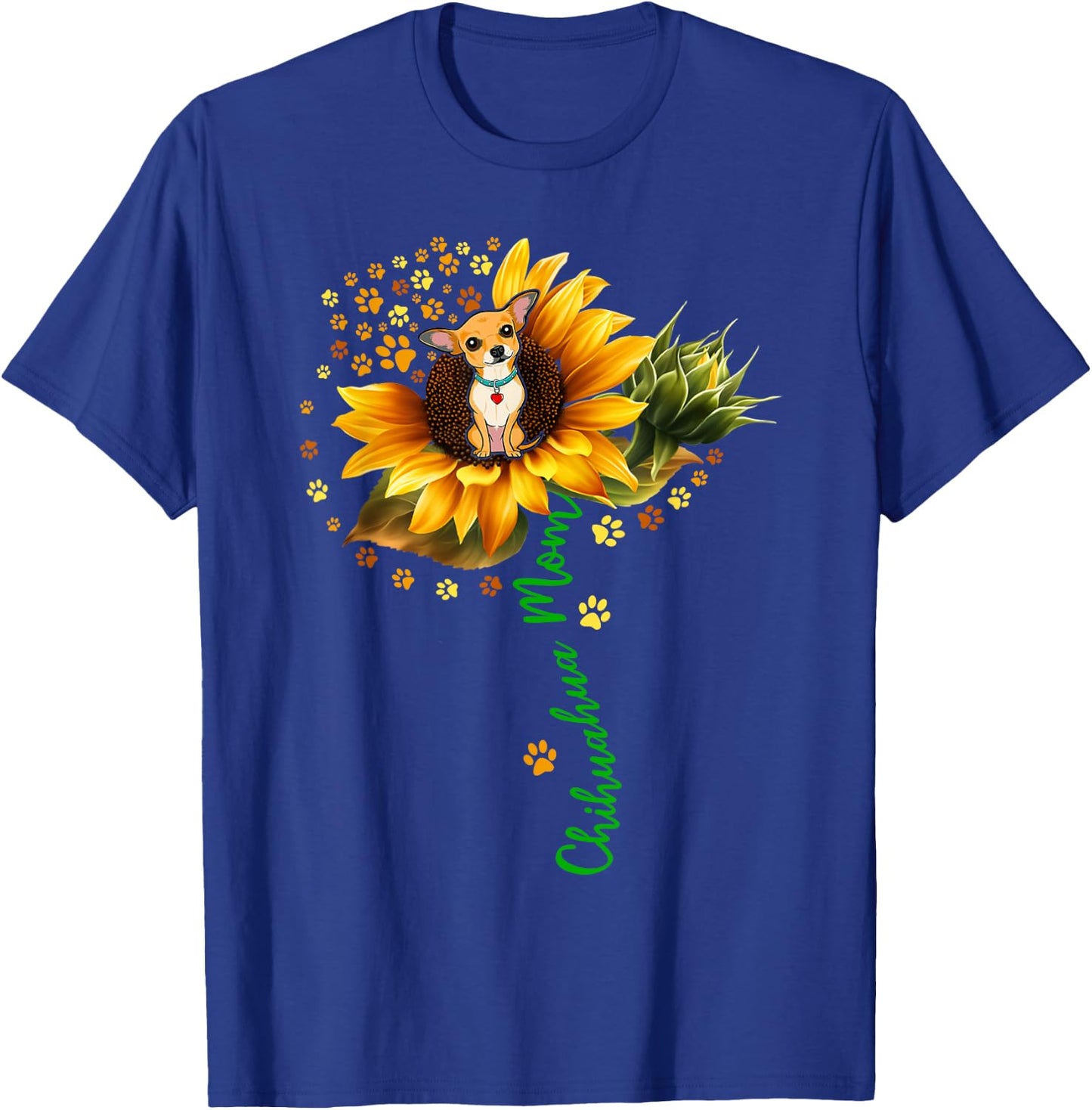 Chihuahua Mom Funny Chihuahua On Sunflower Dog Paws Flower Women Girls Kids T-Shirt - T-Shirt | Royal