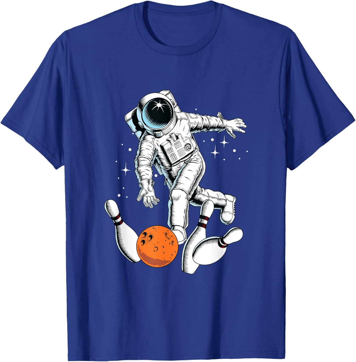 Cool Space Astronaut Playing Bowling Graphic Designs Fun T-Shirt - T-Shirt | Royal