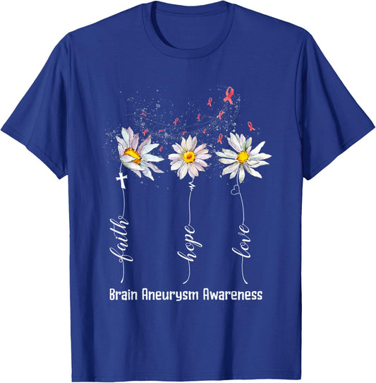 Faith Hope Love Brain Aneurysm Awareness Shirt Flower Gifts T-Shirt - T-Shirt | Royal