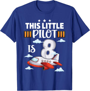 8 year old Boy Girl Airplane Pilot 8th Birthday Aircraft T-Shirt - T-Shirt | Royal